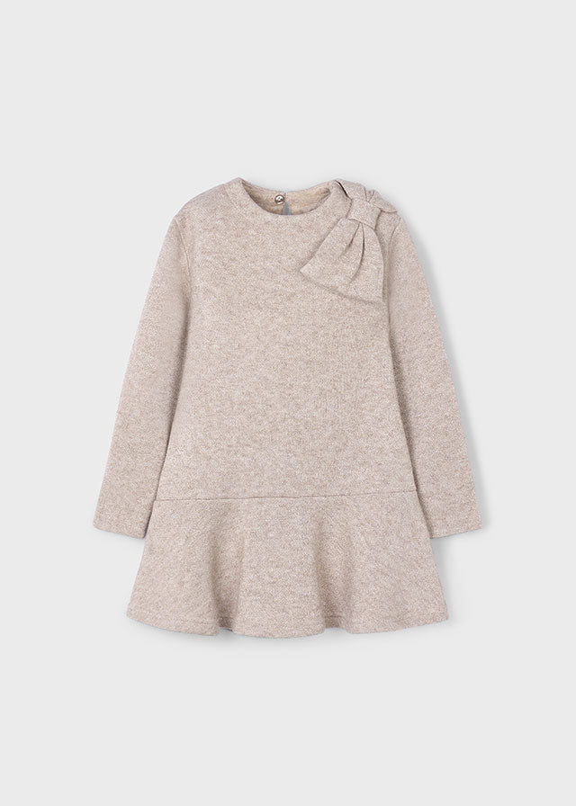 Girl Knit Bow Dress - Heather Toffee