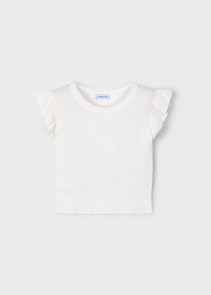 Girl Knit Ribbed Top - Ecru