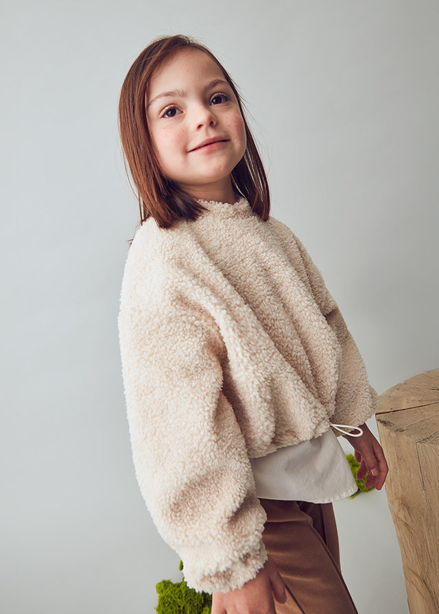 Girl Mixed Media Sherpa Sweatshirt - Almond