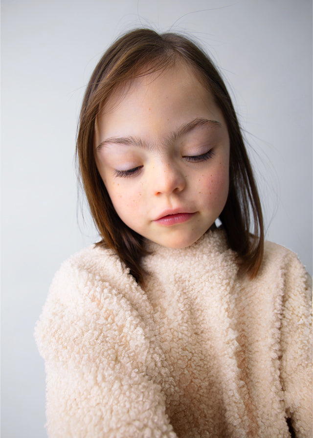 Girl Mixed Media Sherpa Sweatshirt - Almond