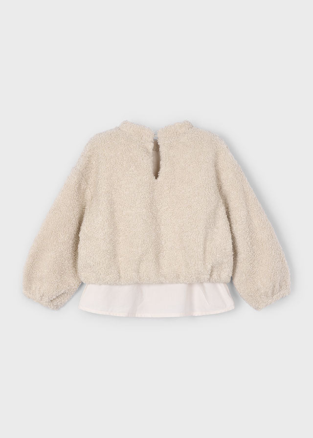 Girl Mixed Media Sherpa Sweatshirt - Almond