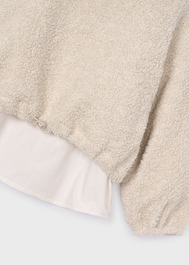 Girl Mixed Media Sherpa Sweatshirt - Almond
