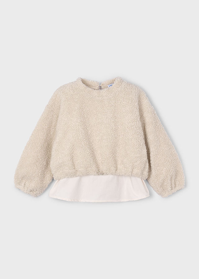 Girl Mixed Media Sherpa Sweatshirt - Almond