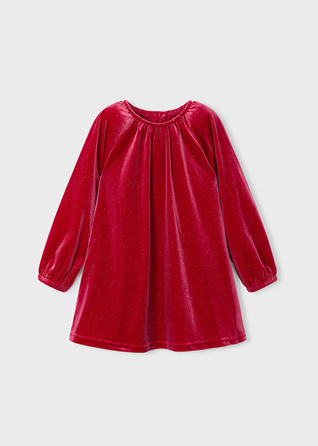 Girl Velvet Dress - Red