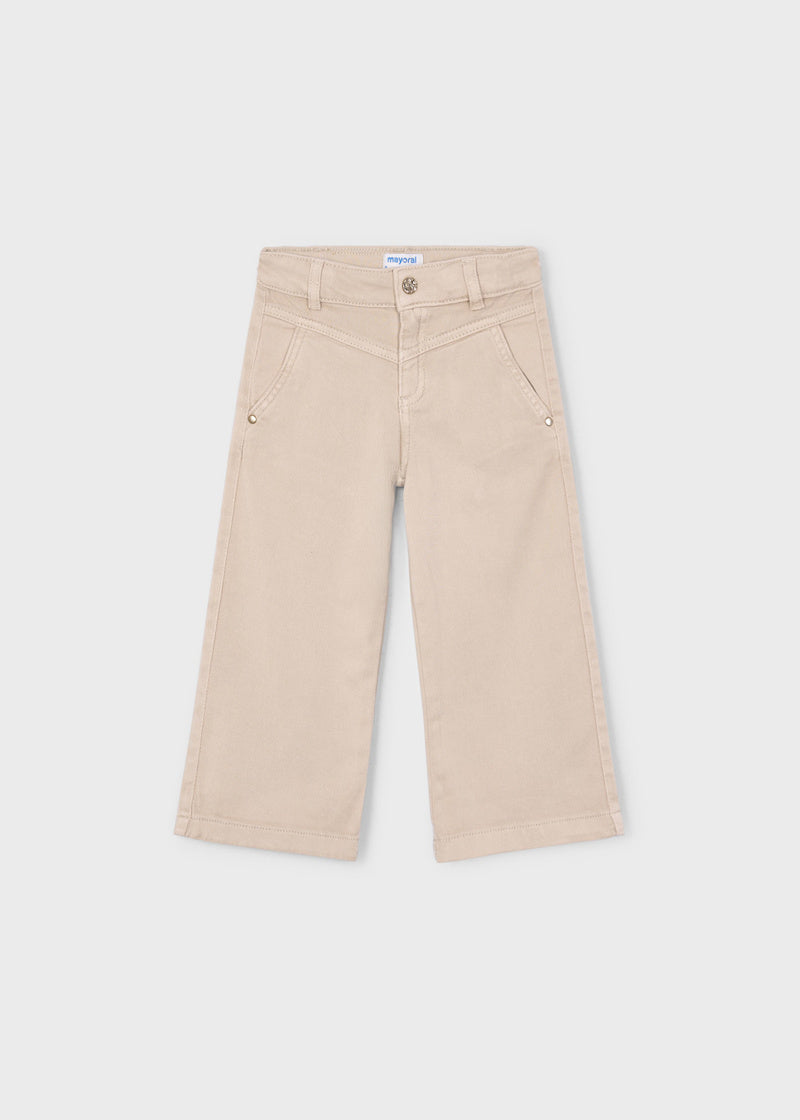 Girl Wide Leg Twill Pants - Sand