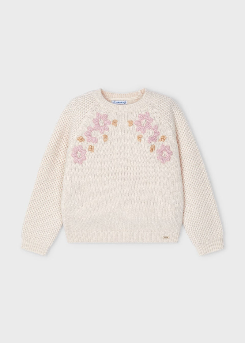 Girls Embroidered Flower Sparkle Sweater