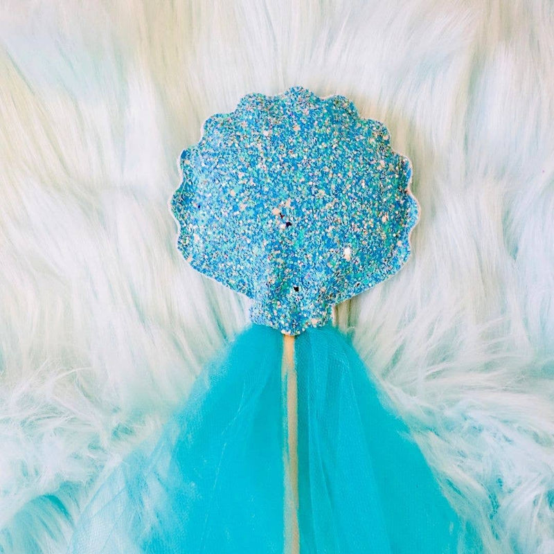 Glitter Shell Wand - Turquoise and Teal Tulle