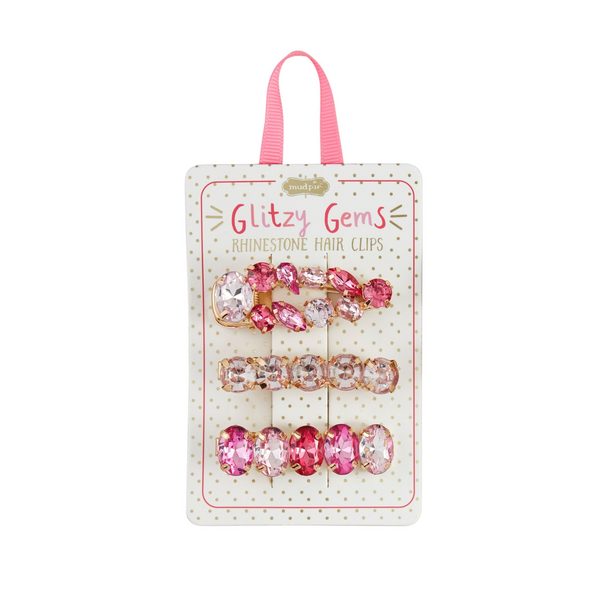 Glitzy Gem Hair Clips - Hot Pink