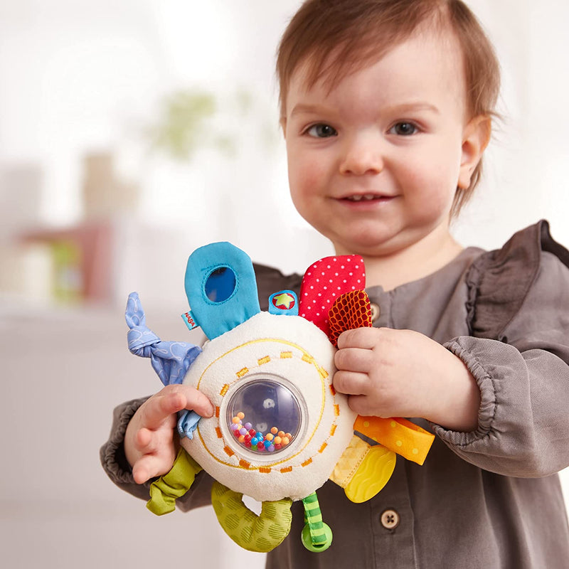 HABA Teether Cuddly Rainbow Round - Soft Activity Toy with Rattling & Teething Elements-Wee Bee Baby Boutique