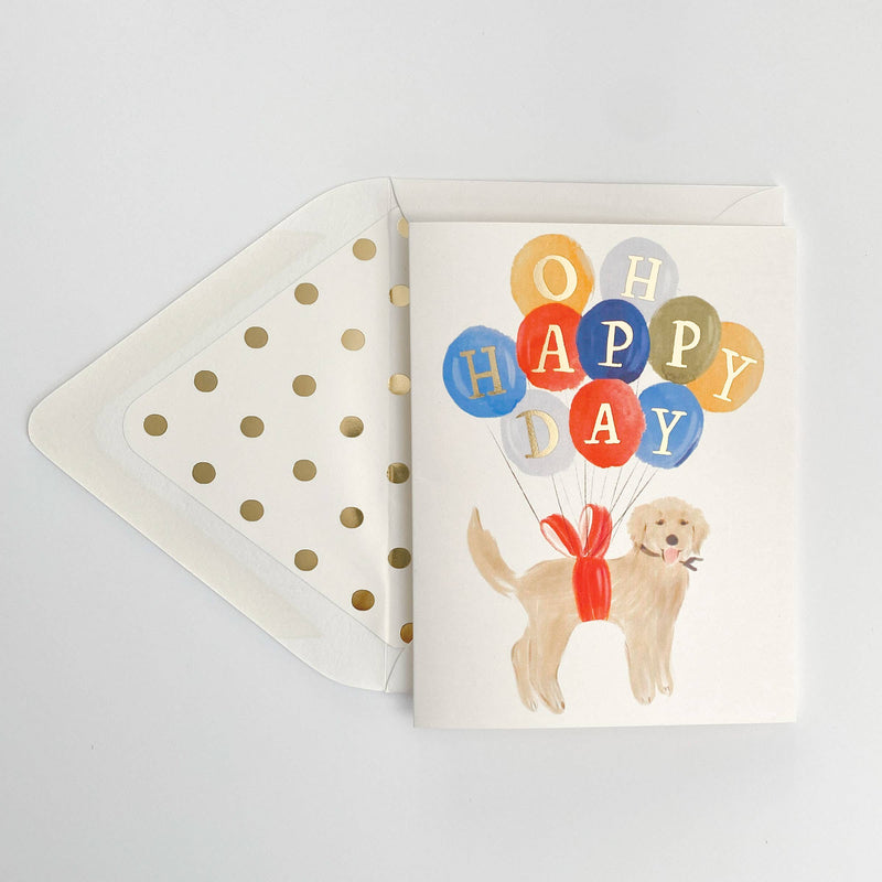 Happy Birthday Golden Retriever Dog with Balloons