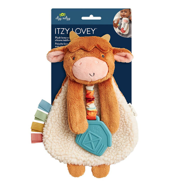 Itzy Lovey Plush with Silicone Teether Toy | Wyatt the Highland Cow