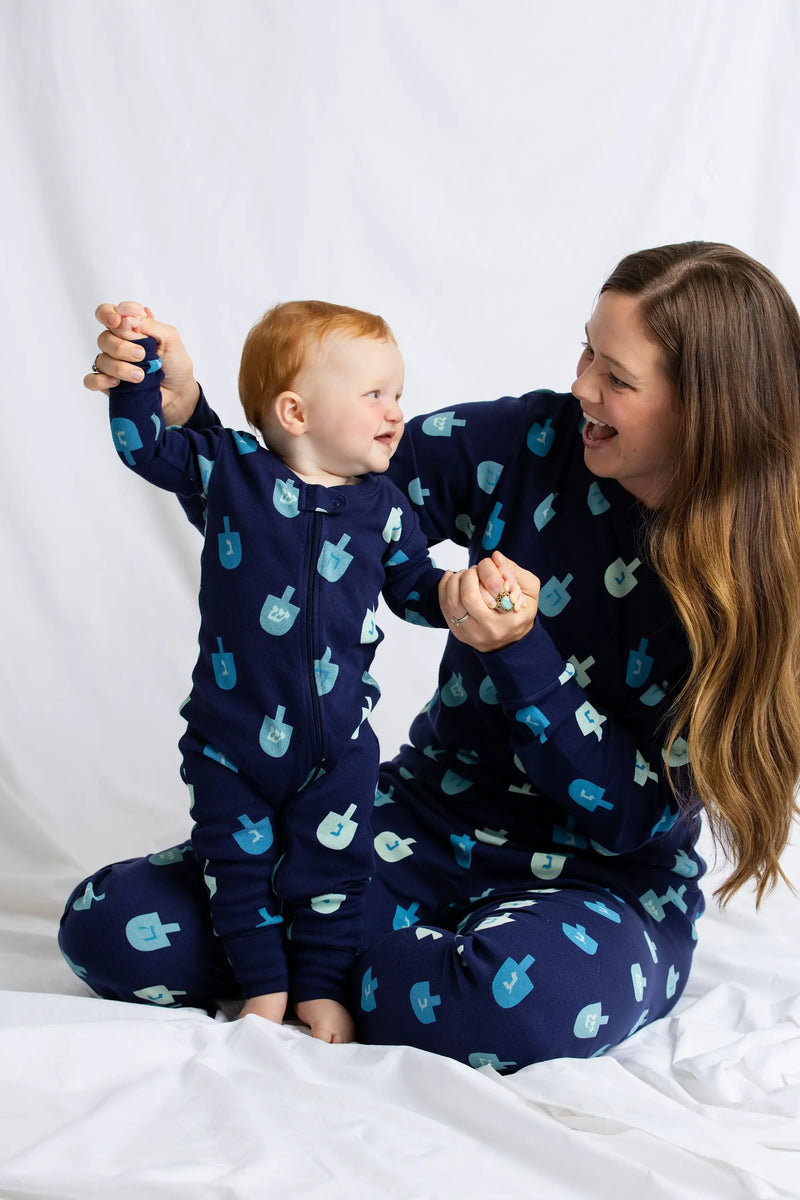 Holiday One-Piece Baby Pajamas - Hanukkah Dreidels