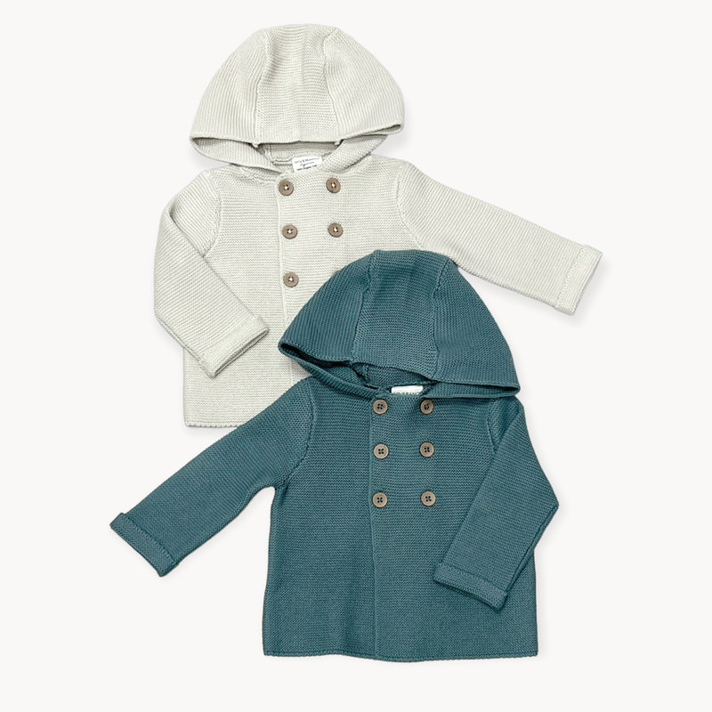 Hooded Double Button Baby Coat Jacket (Organic) / Stone