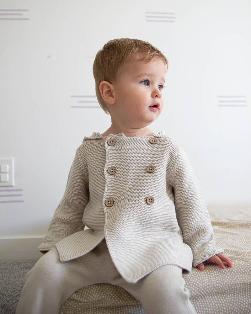 Hooded Double Button Baby Coat Jacket (Organic) / Stone