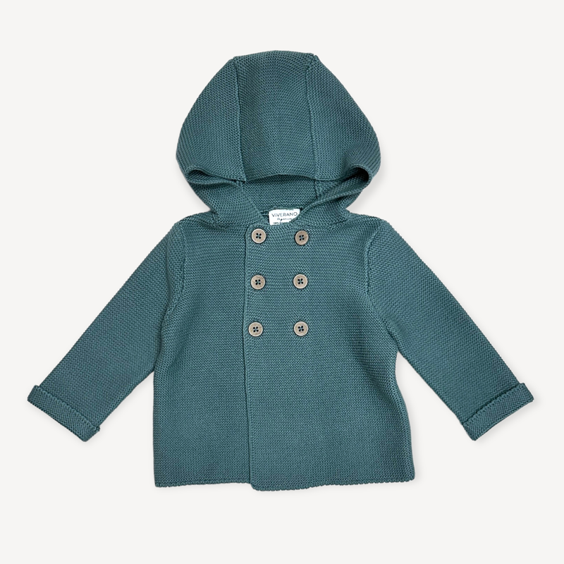 Hooded Double Button Baby Coat Jacket (Organic) / Stone