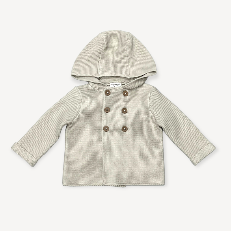 Hooded Double Button Baby Coat Jacket (Organic) / Stone