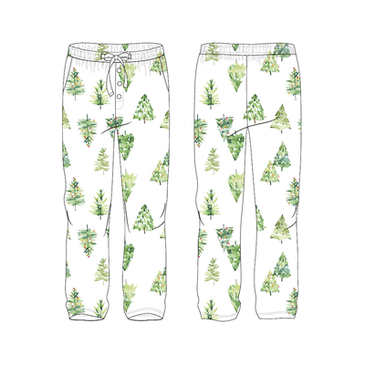 Ivory Christmas Trees Holiday Bamboo Men's Lounge Pants