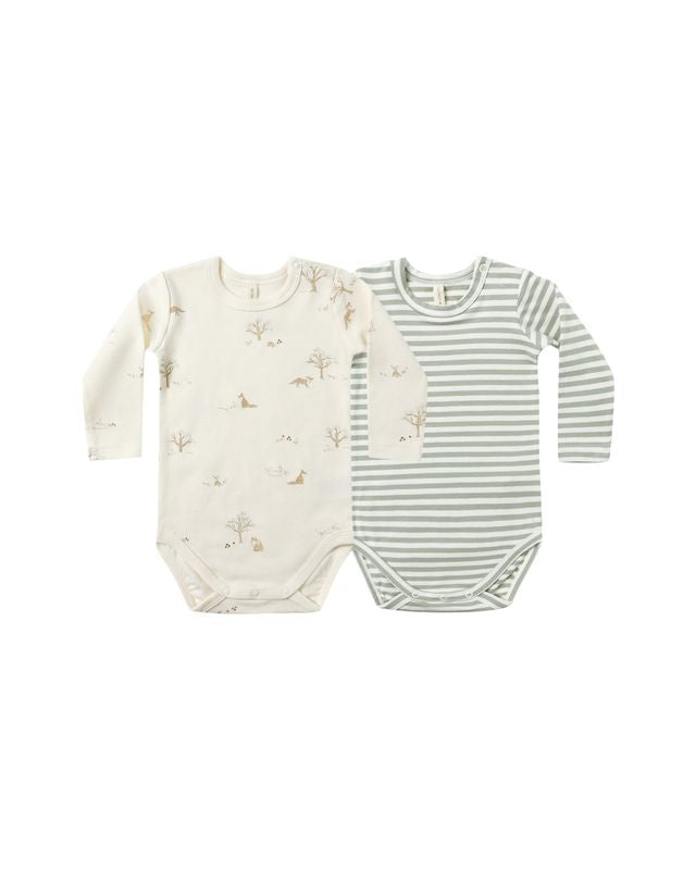 Jersey Bodysuit, 2 Pack || Fox Land, Fern Stripe