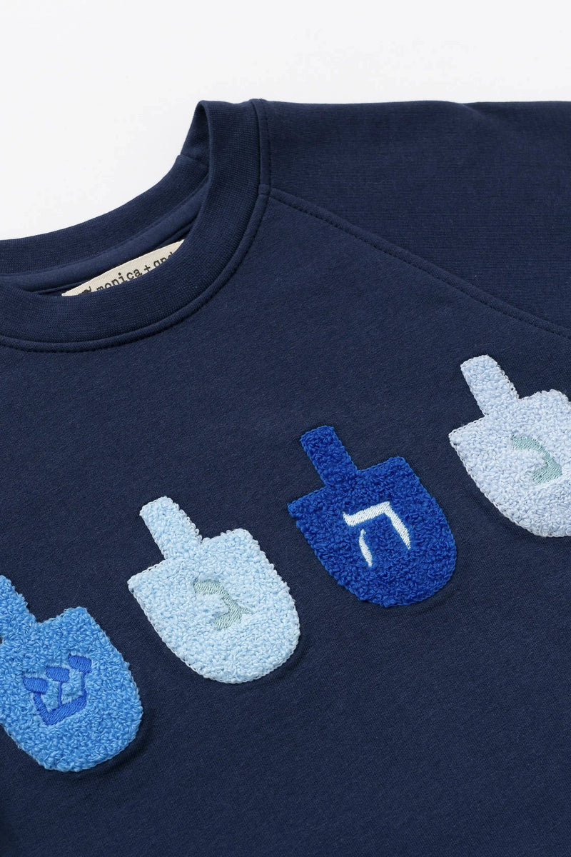 Kids Embroidered Crewneck Sweatshirt - Hanukkah Dreidels