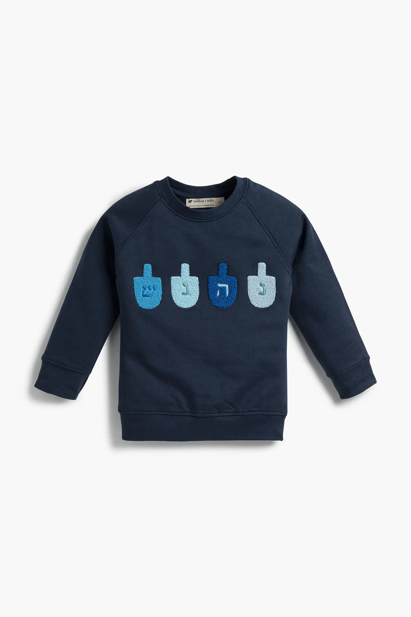 Kids Embroidered Crewneck Sweatshirt - Hanukkah Dreidels