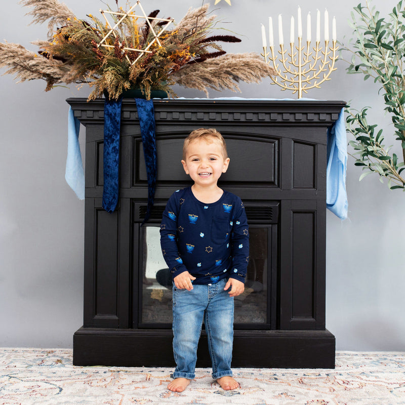 Kyte BABY Long Sleeve Toddler Crew Neck Tee - Hanukkah (18-24Mo, 2T)