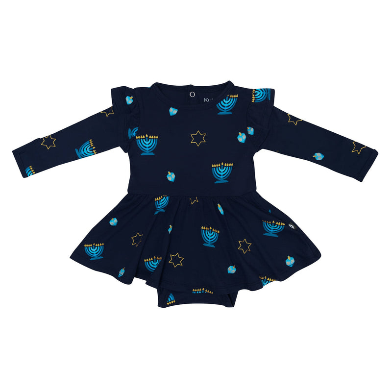 Kyte BABY Long Sleeve Twirl Bodysuit Dress - Hanukkah (0-3Mo, 6-12Mo)