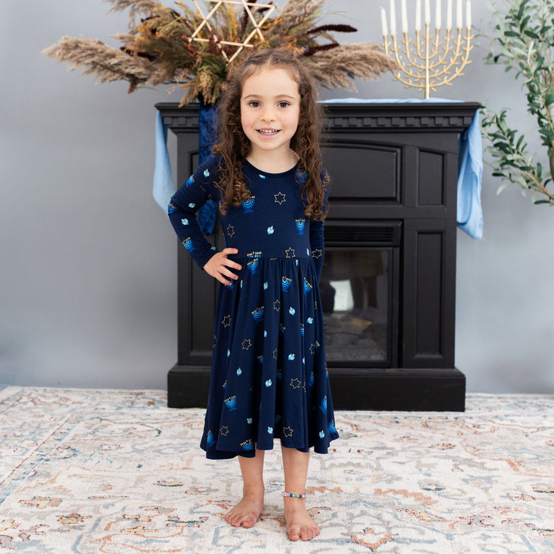 Kyte BABY Long Sleeve Twirl Dress - Hanukkah (18-24Mo, 5T)