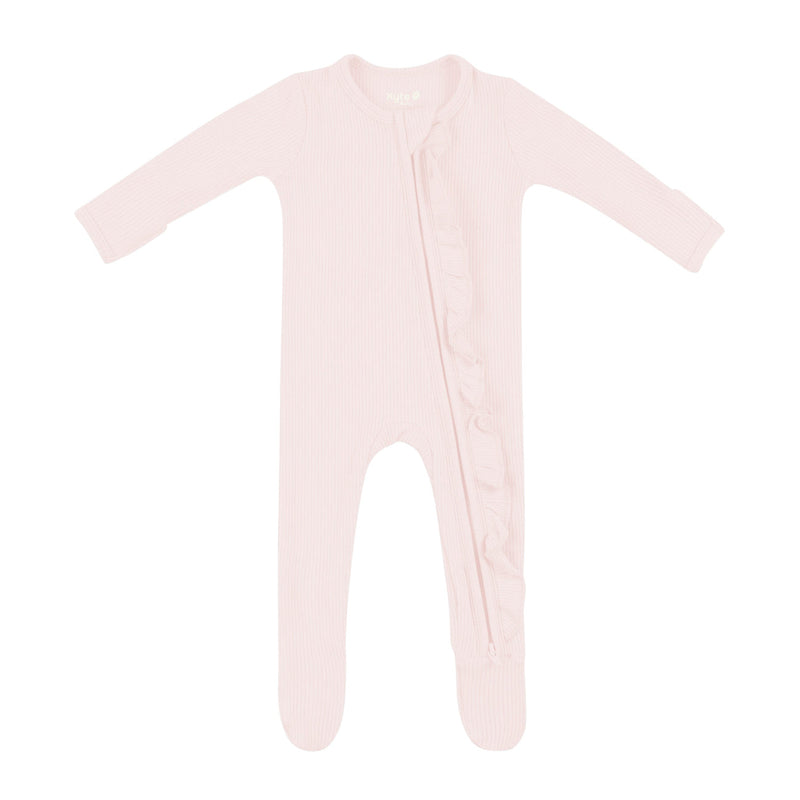 Kyte BABY Ribbed Ruffle Zippered Footie in Blush