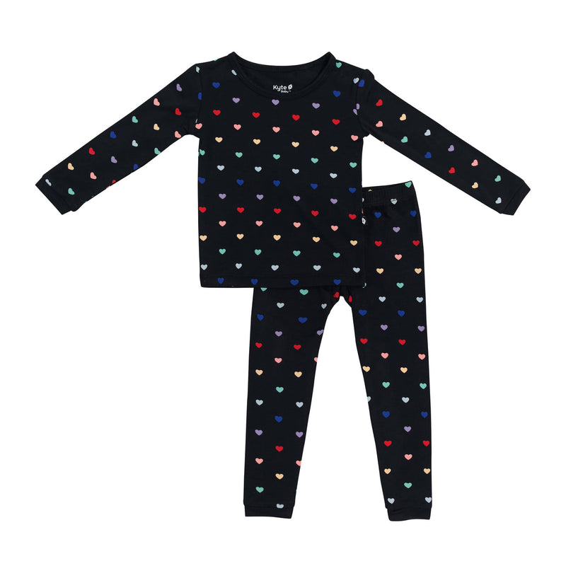Kyte BABY Toddler Long Sleeve Pajama Set in Midnight Rainbow Heart (4T, 5T)