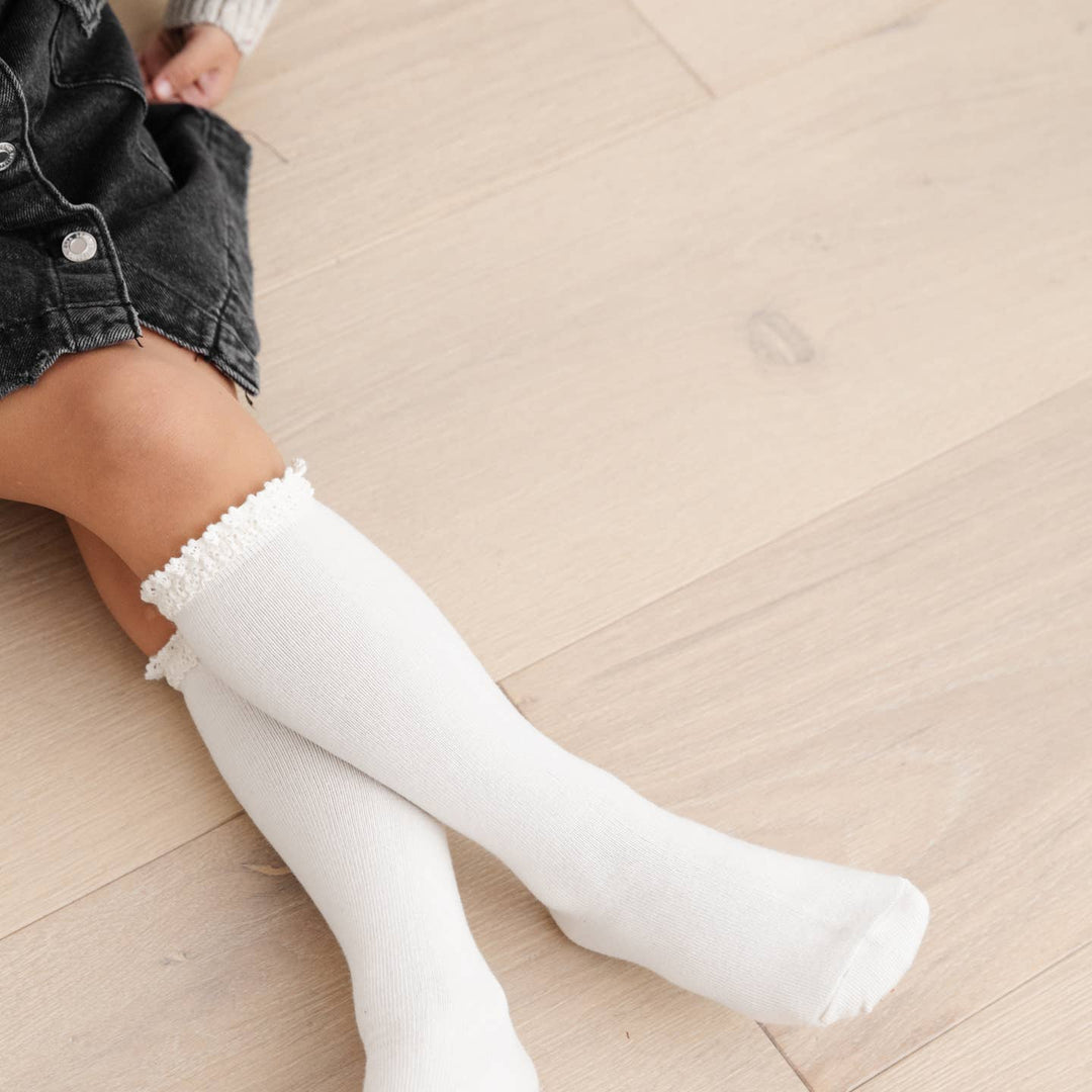 Lace Top Knee High Socks - Ivory