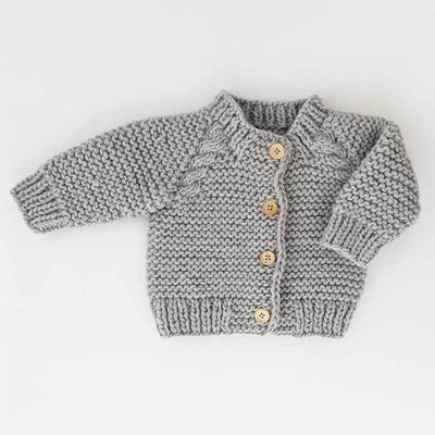 Light Grey Garter Stitch Cardigan Sweater-Wee Bee Baby Boutique