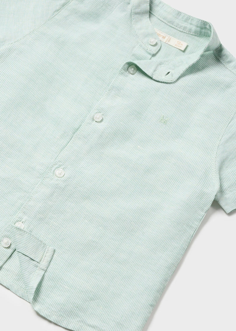 Linen Shirt Mandarin Color - Eucalyptus Stripe (6 Mo, 12 Mo, 18 Mo, 24 Mo, 36 Mo)