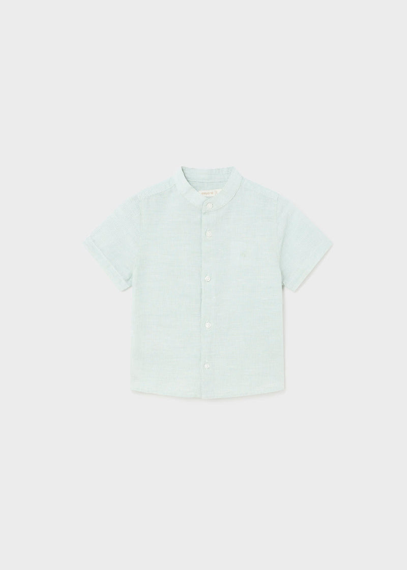 Linen Shirt Mandarin Color - Eucalyptus Stripe (6 Mo, 12 Mo, 18 Mo, 24 Mo, 36 Mo)