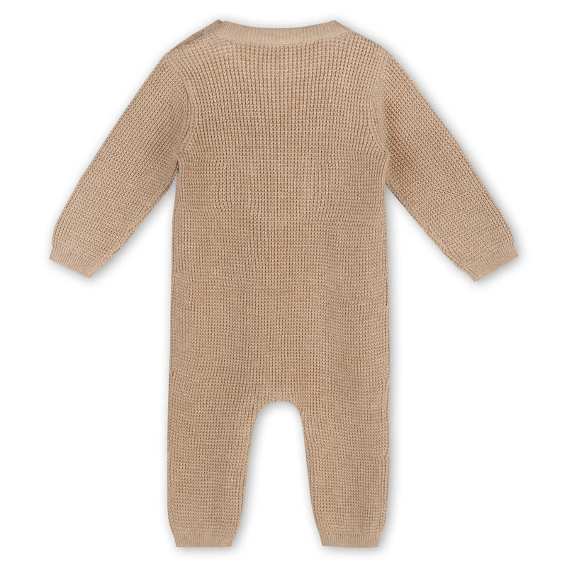 Lion Applique Chunky Sweater Knit Baby Jumpsuit (Organic) / Oat Heather