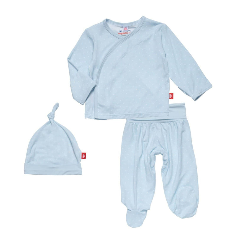 Magnetic Me Pin Dot Blue Magnetic Take-Me-Home Kimono Set (Preemie, 0-3 Mo)