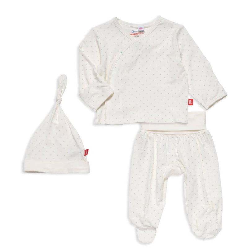 Magnetic Me Pin Dot Cream Magnetic Take-Me-Home Kimono Set (Preemie)