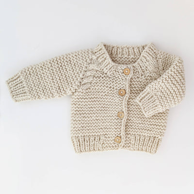 Natural Garter Stitch Cardigan Sweater-Wee Bee Baby Boutique