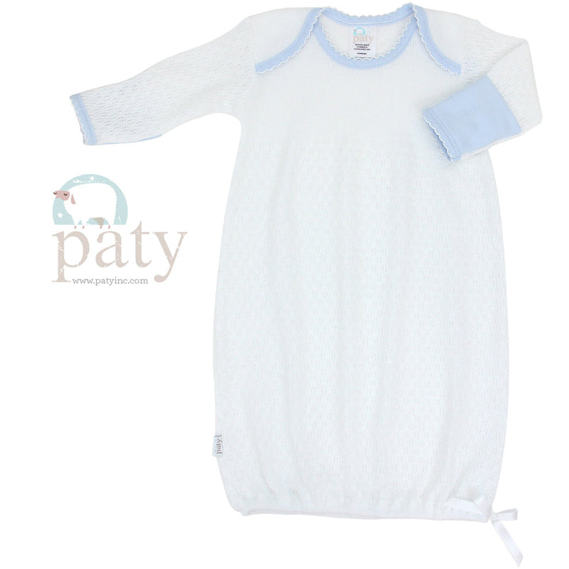 Overlap Shoulder Gown with Bow, Pima Trim - Blue (Preemie)