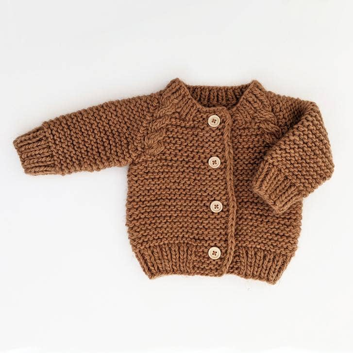 Pecan Garter Stitch Cardigan Sweater-Wee Bee Baby Boutique