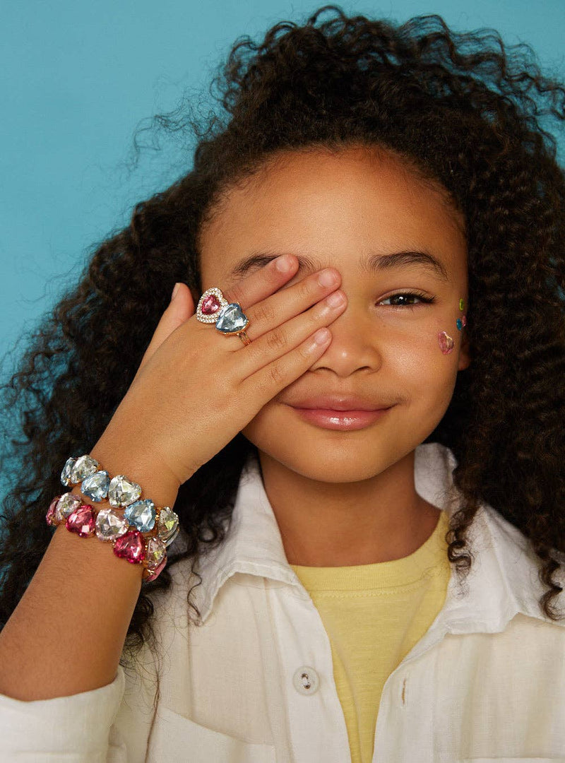 Pink & Blue Gem Heart Bracelet Set