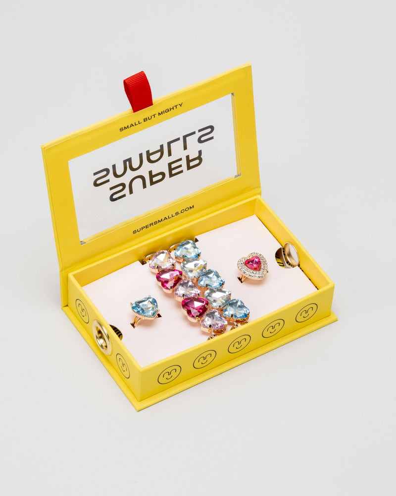 Pink & Blue Gem Heart Bracelet Set