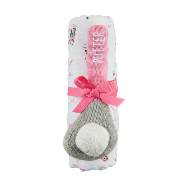 Pink Golf Swaddle & Rattle