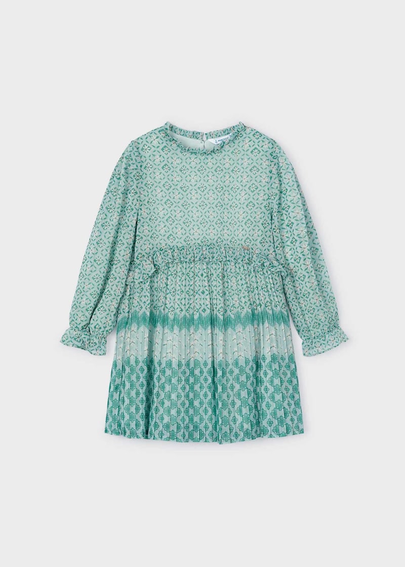 Pleated Chiffon Print Dress - Jade