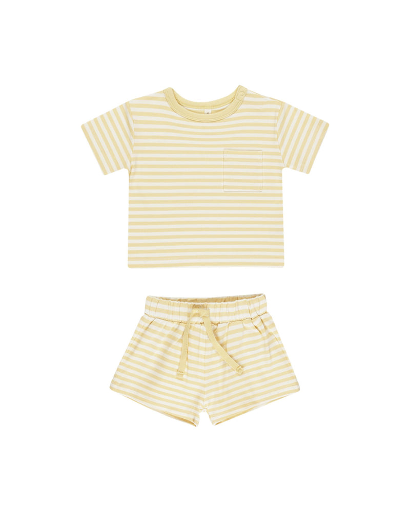 Pocket Tee + Short Set || Yellow Stripe (3-6Mo)