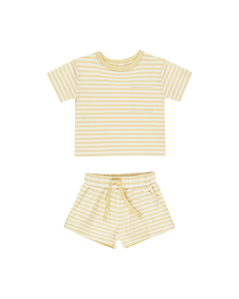 Pocket Tee + Short Set || Yellow Stripe