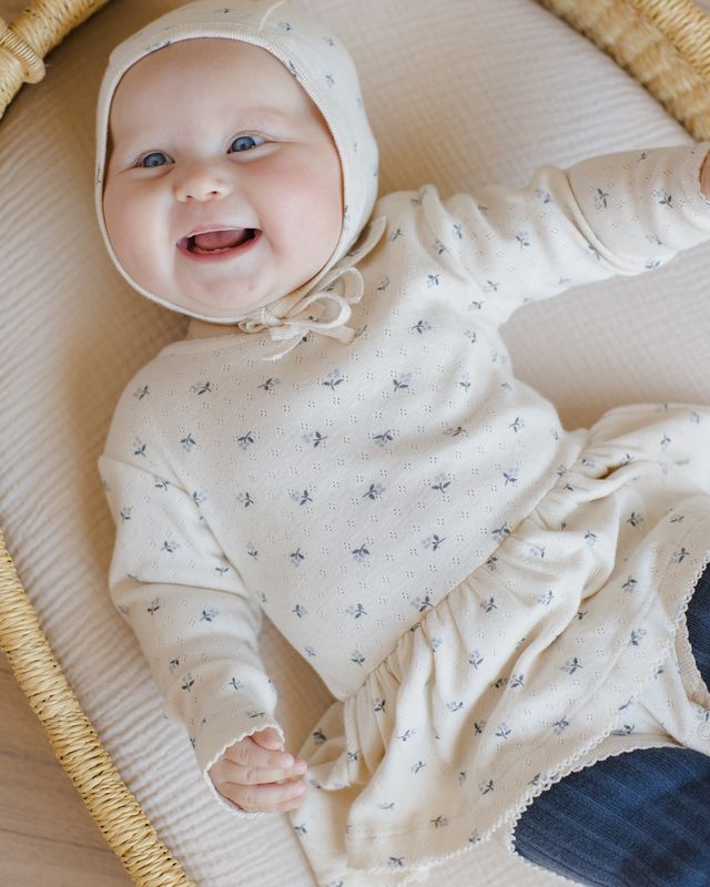 Pointelle Skirted Bodysuit || Blue Ditsy