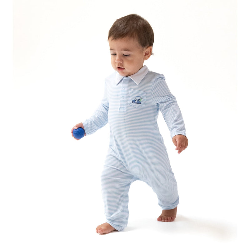 Polo Romper - Baby Golf Carts Blue Stripe