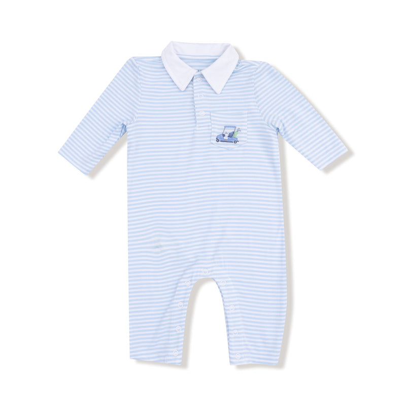 Polo Romper - Baby Golf Carts Blue Stripe