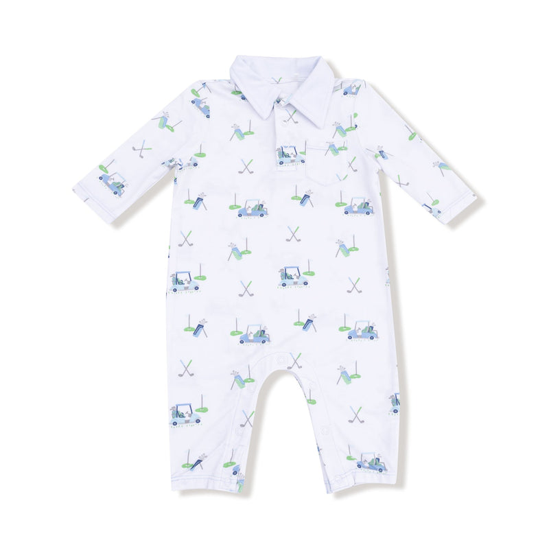 Polo Romper - Baby Golf Carts Print Blue
