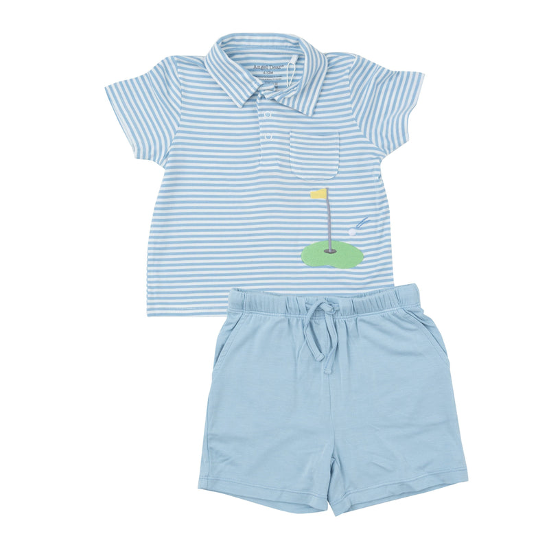 Polo Shirt & Short Set - Dream Blue Stripe Golf